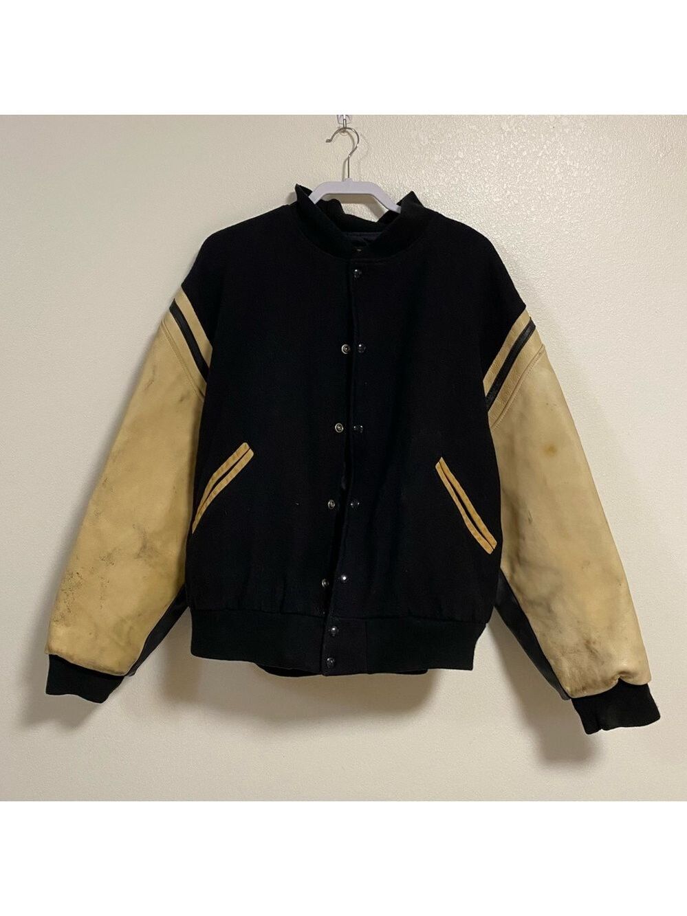 Game Sportswear Jacket Men’s Size 2X Black Cream NFL Fox Sports Wool Varsity